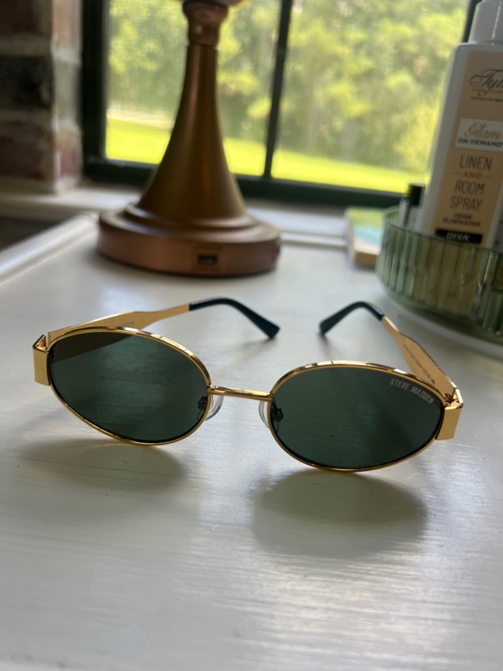 Steve Madden Gold Frame Sunglasses with Green Lenses